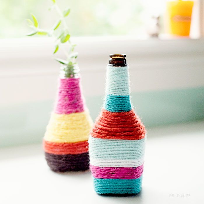 Yarn Wrapped Bottles by Penelope and Pip