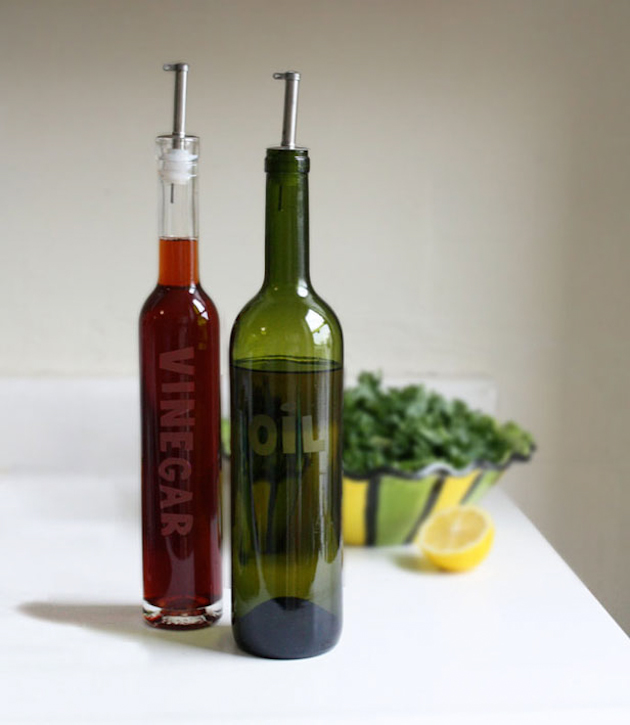 Oil & Vinegar Etched Wine Bottles by DIY Network