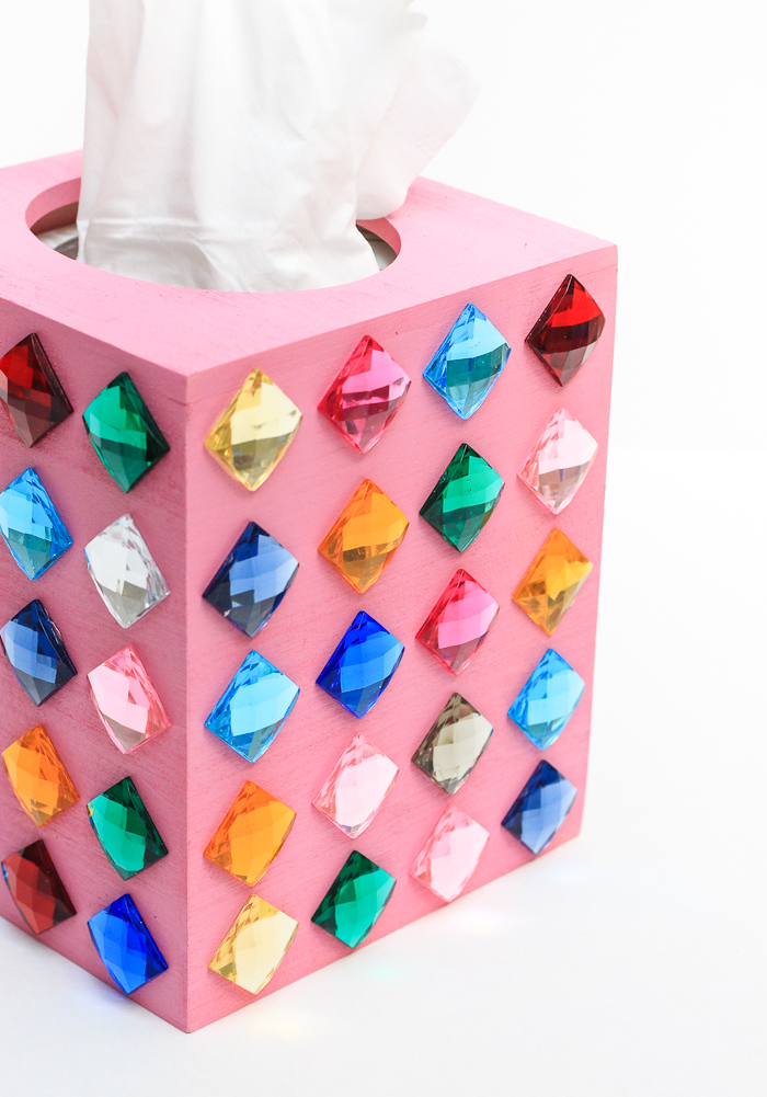 DIY Rhinestone Tissue Box | by The Crafted Life