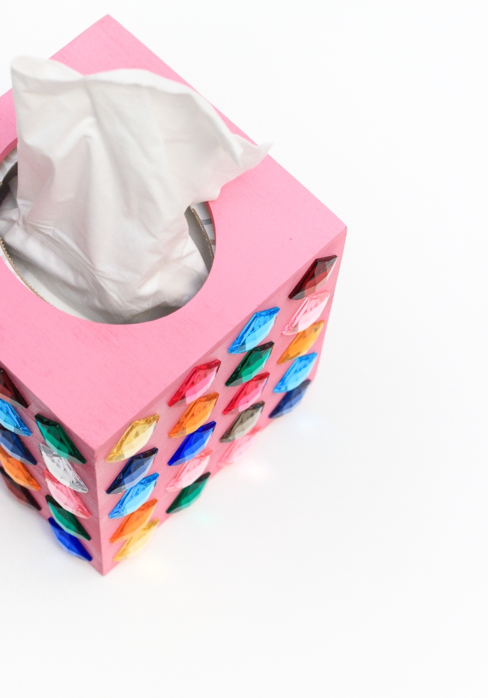 DIY Rhinestone Tissue Box | by The Crafted Life