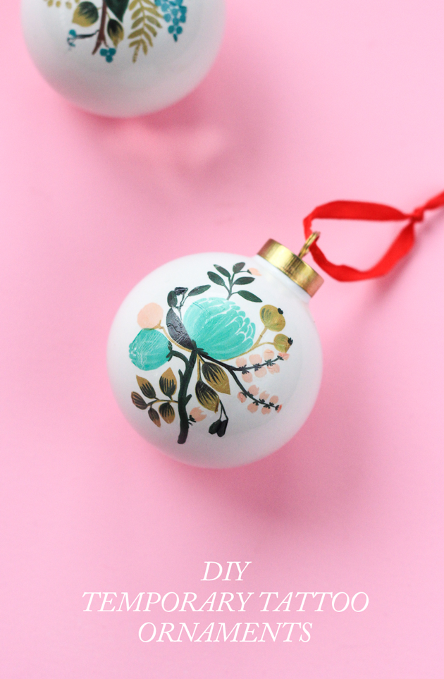 Add some artwork to your tree in 10 minutes with these diy temporary tattoo ornaments!