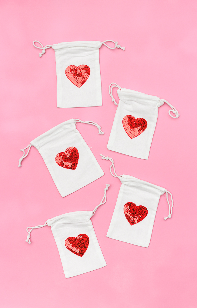 Whip up these sequin heart treat bags for your Valentine in under 5 minutes!