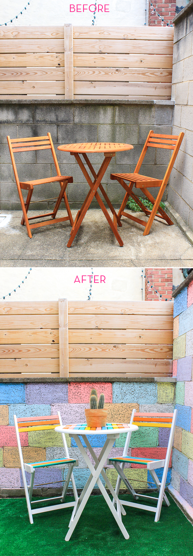 With just a bit of paint you can make a cheap bistro set feel like you're in Palm Springs! Click through for full tutorial.