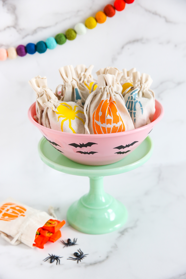 DIY Stenciled Halloween Candy Bowl + Treat Bags