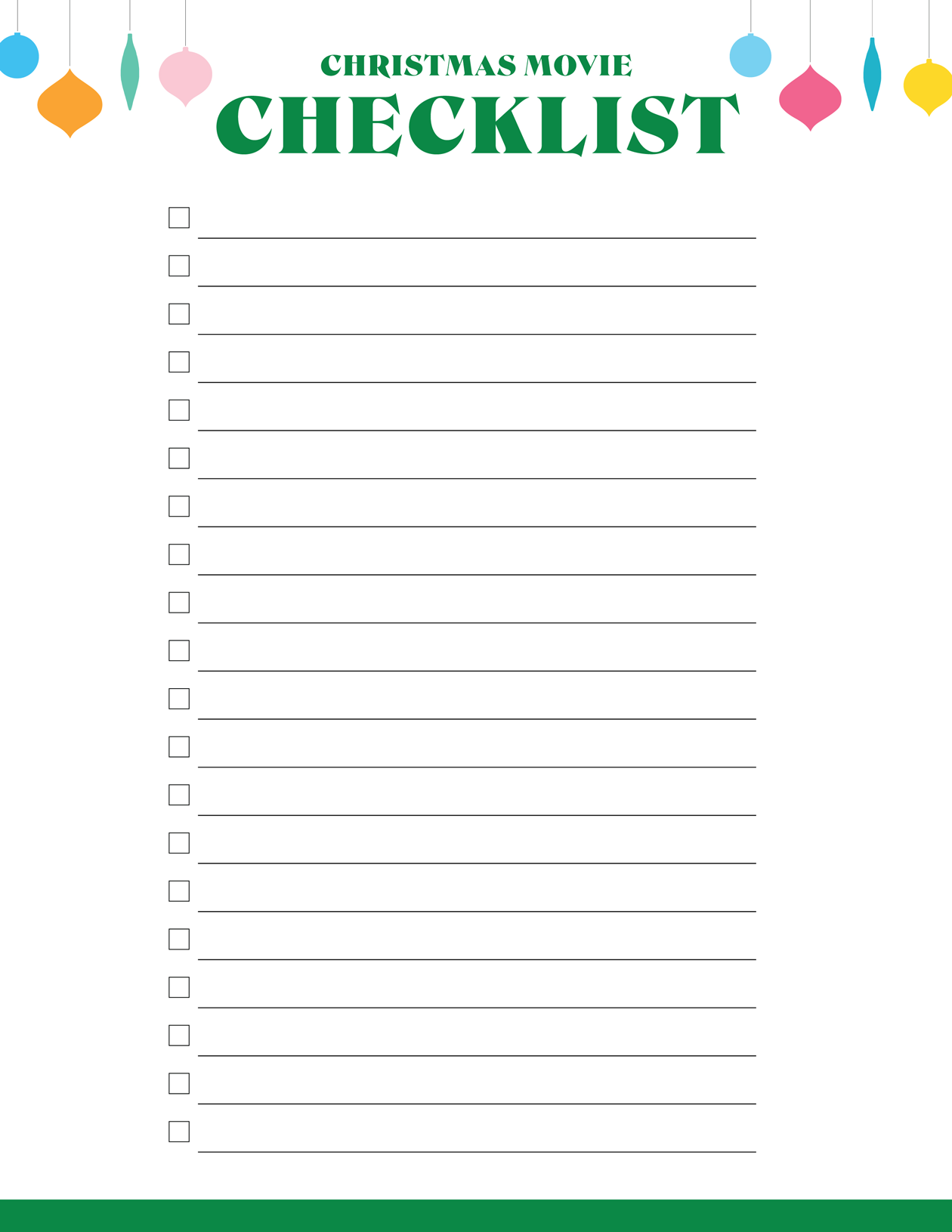 Christmas Movie Checklist Printable
