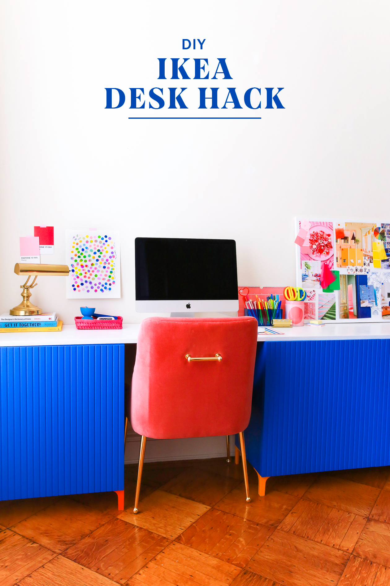 A DIY Ikea Desk Hack that anyone can make! You can make this Ikea Desk hack even if you don't have power tools. With a few simple Ikea items, wood, and paint, you can make a custom desk to fit your home office!