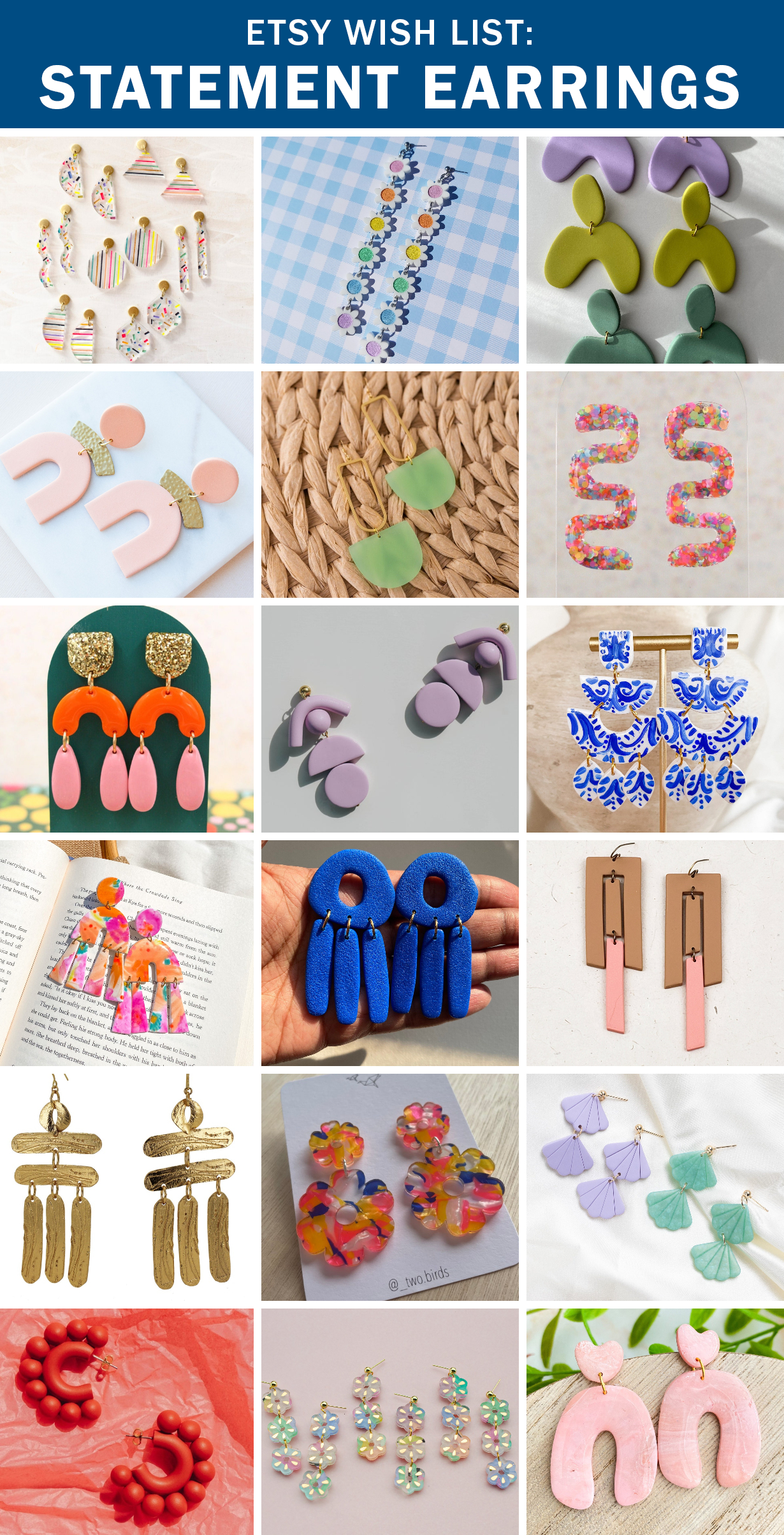 Add color to your wardrobe with these statement earrings (all found from small businesses on Etsy!)