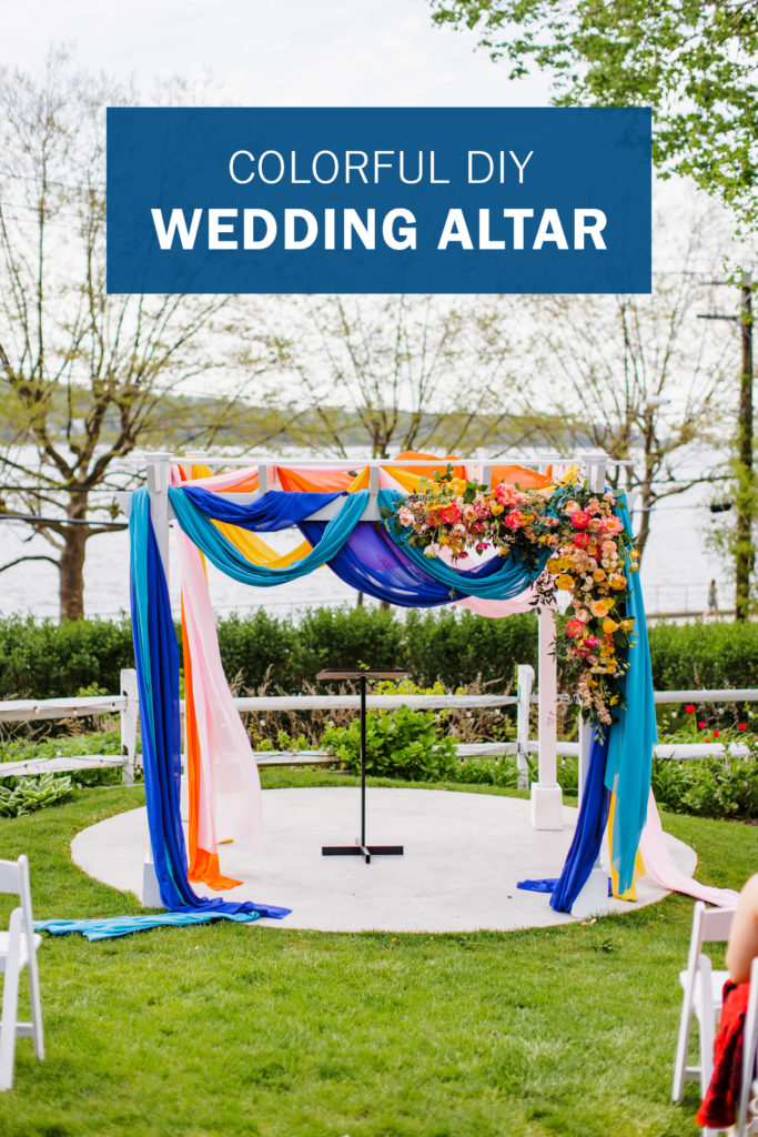 Make a colorful wedding altar for your wedding ceremony with this easy wedding DIY! Make your wedding altar stand out with a pop of color!