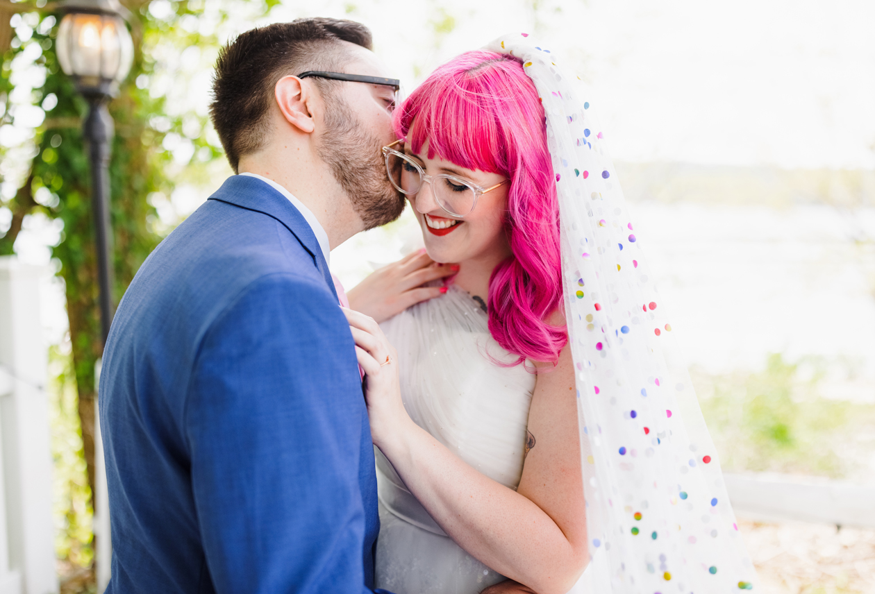 Add color to your wedding by wearing a confetti veil! Not only is it a unique veil but it goes with any wedding dress.