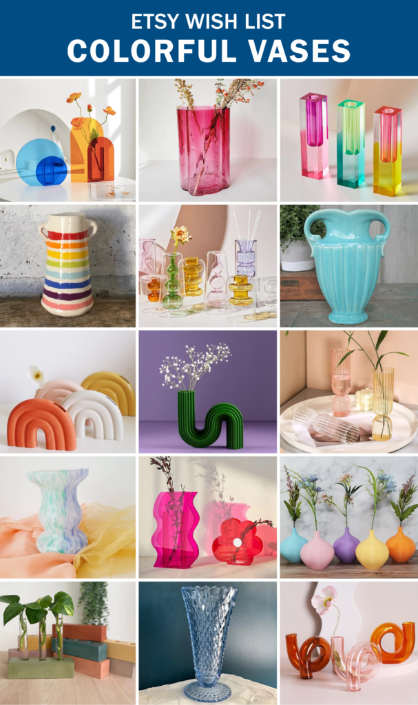 If you're looking to support small businesses and add a little color to your home, then this gift guide is for you! From vintage, to new, this Etsy Wish List of Colorful Vases is sure to have something for every room of your home!