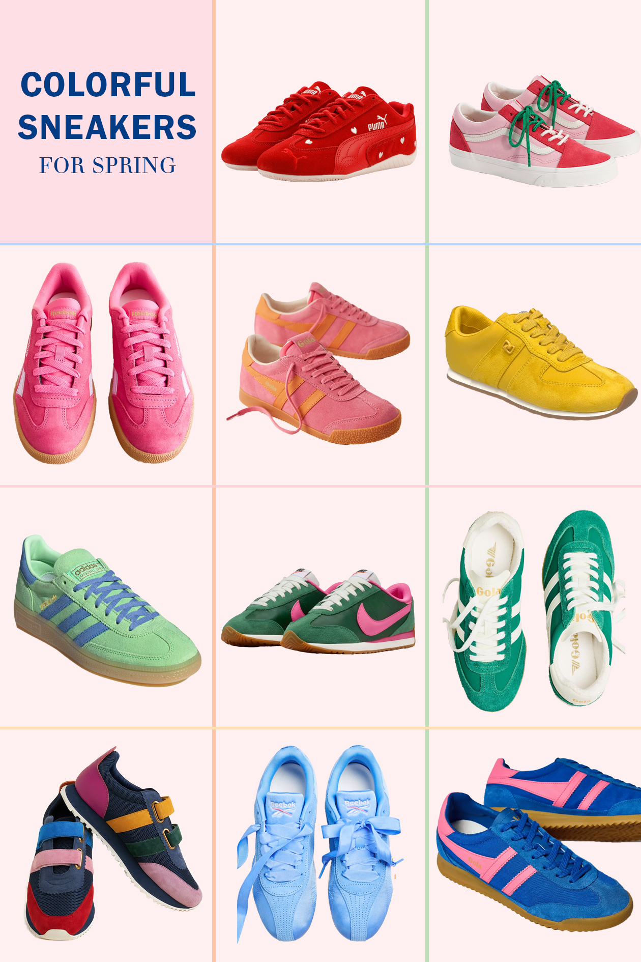 colorful-sneakers-for-spring Collection of colorful sneakers in rainbow order